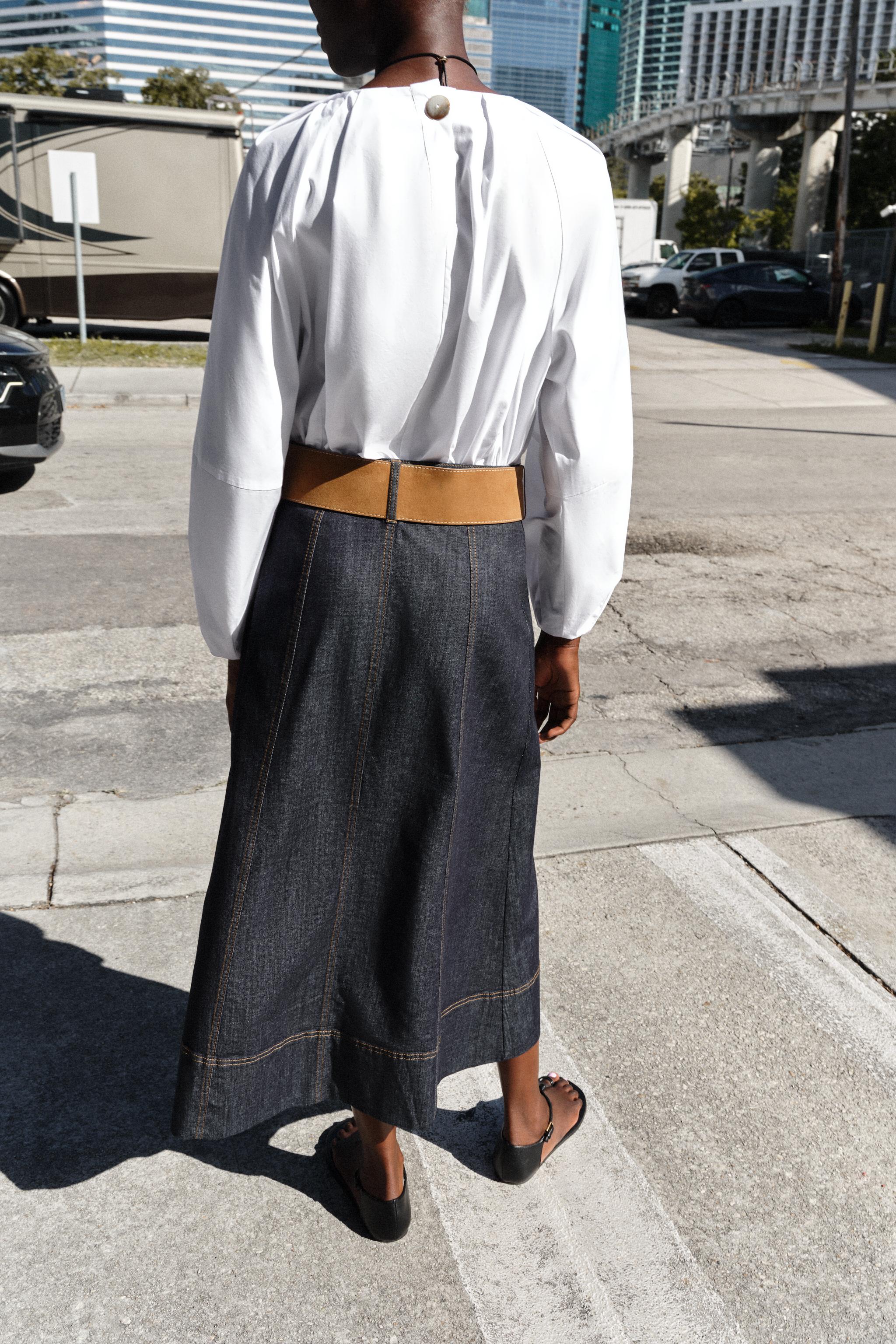 JUPE Z1975 MI-LONGUE EN DENIM À CEINTURE